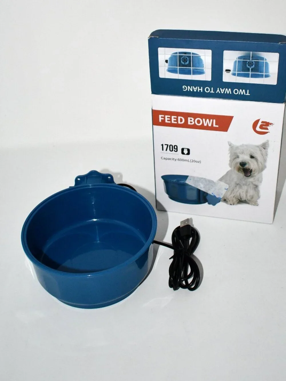 NAMSAN Heated Pet Bowl, 0.6L, USB, Hanging Water Food Bowl for Cats, NWT